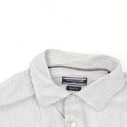 Tommy Hilfiger Men's White Regular Fit Long Sleeve Check Shirt Size 16.5