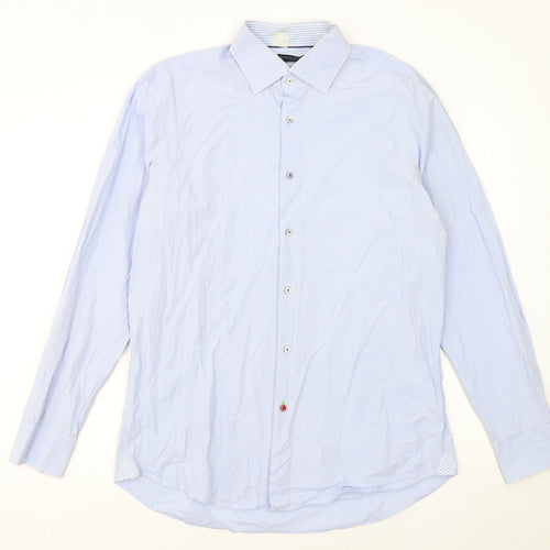 Tommy Hilfiger Men Blue Fitted Long Sleeve Button-Up Shirt 16/41
