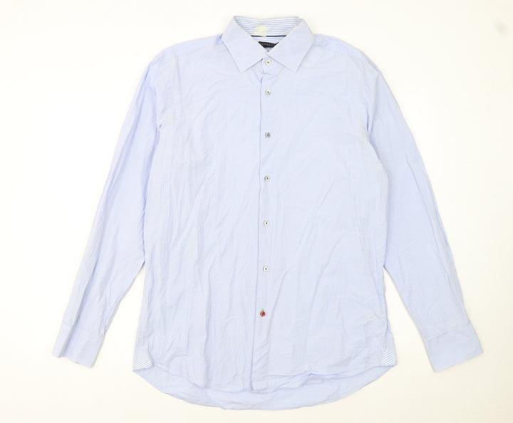 Tommy Hilfiger Men Blue Fitted Long Sleeve Button-Up Shirt 16/41