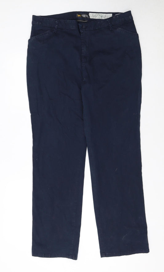 Lee Women's Blue Mid Rise Straight Leg Chino Trousers Size 16