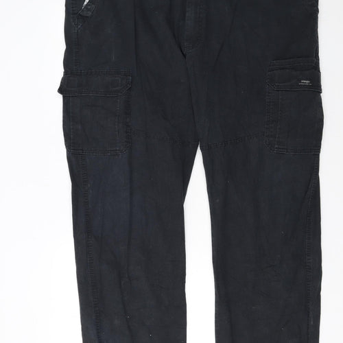 Wrangler Men's Black Cargo Trousers 44W 32L Relaxed Fit Cotton