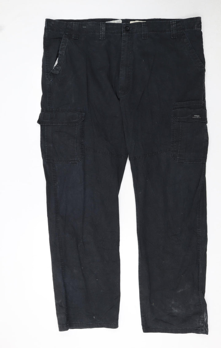 Wrangler Men's Black Cargo Trousers 44W 32L Relaxed Fit Cotton