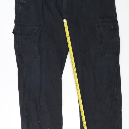 Wrangler Men's Black Cargo Trousers 44W 32L Relaxed Fit Cotton