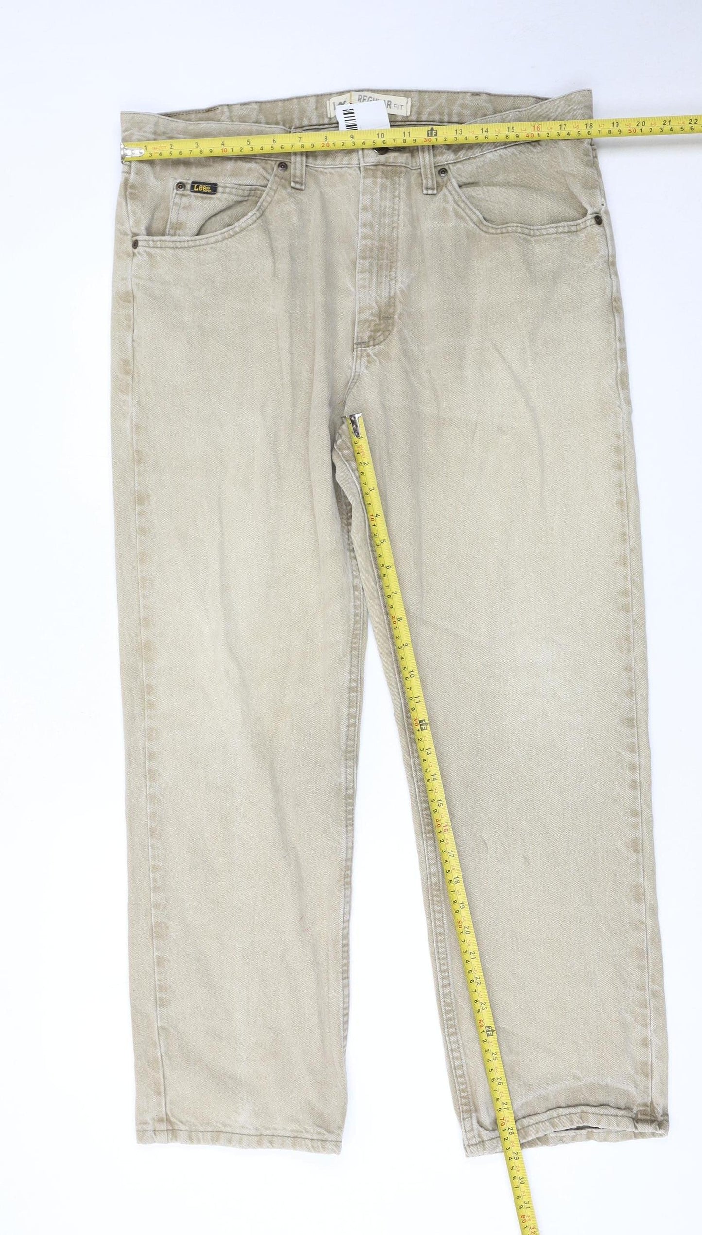 Lee Men's Beige Regular Fit Straight Denim Jeans 38W 30L