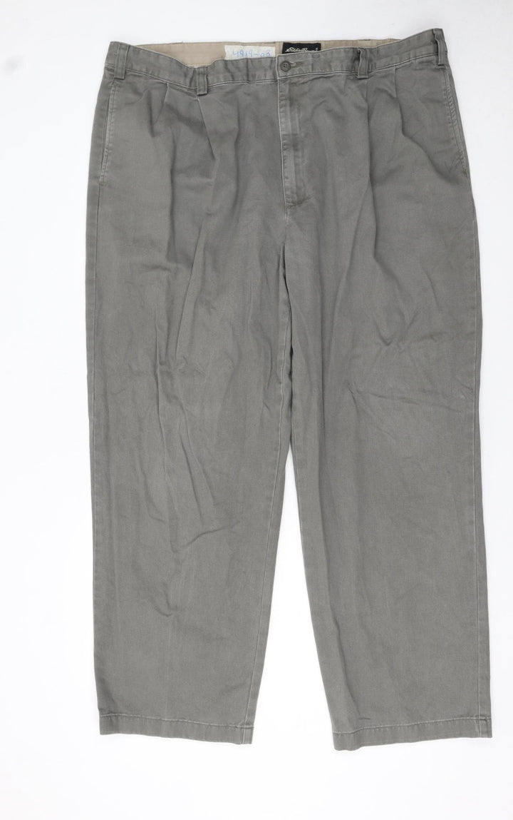 Eddie Bauer Men's Grey Cotton Pleated Chino Trousers 42x30