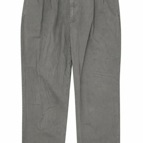 Eddie Bauer Men's Grey Cotton Pleated Chino Trousers 42x30