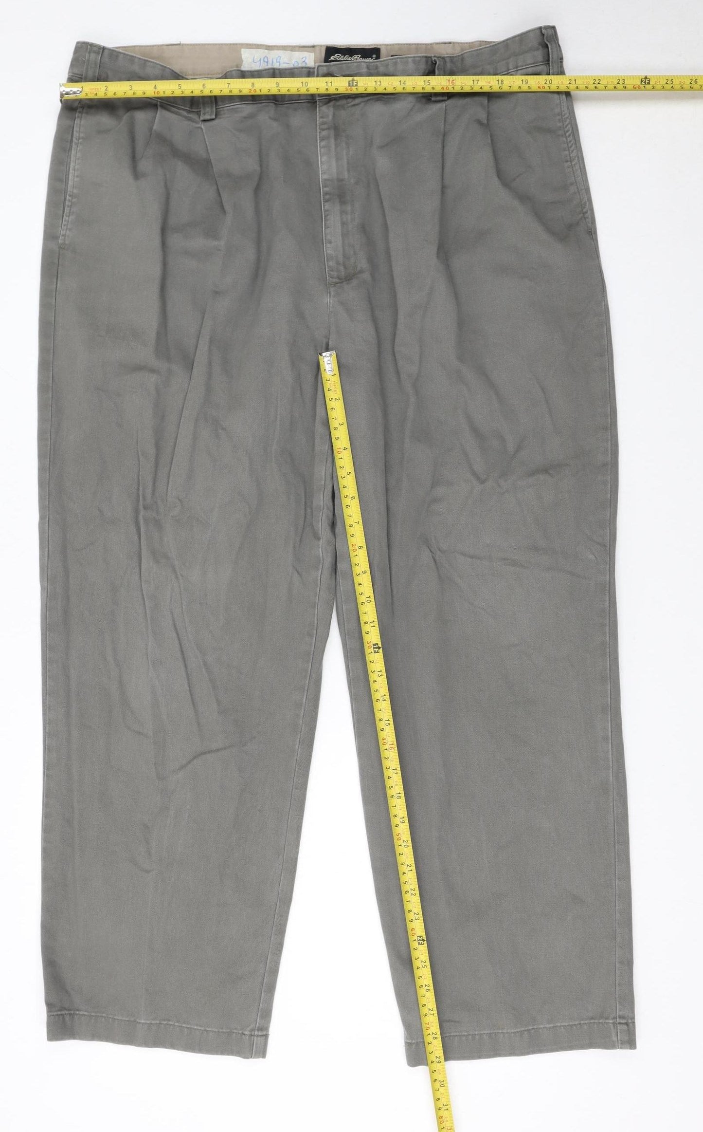 Eddie Bauer Men's Grey Cotton Pleated Chino Trousers 42x30