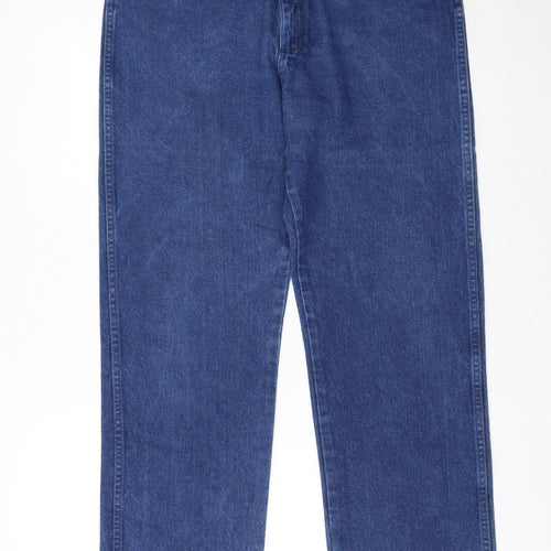 Wrangler Men's Blue Denim Straight Leg Jeans 35W 32L Regular Fit
