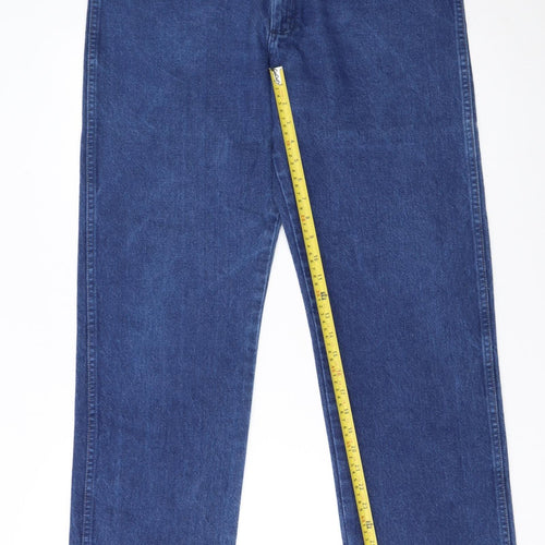 Wrangler Men's Blue Denim Straight Leg Jeans 35W 32L Regular Fit