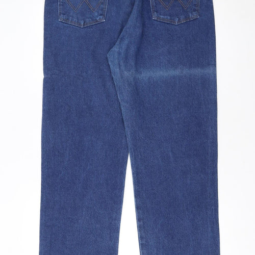 Wrangler Men's Blue Denim Straight Leg Jeans 35W 32L Regular Fit