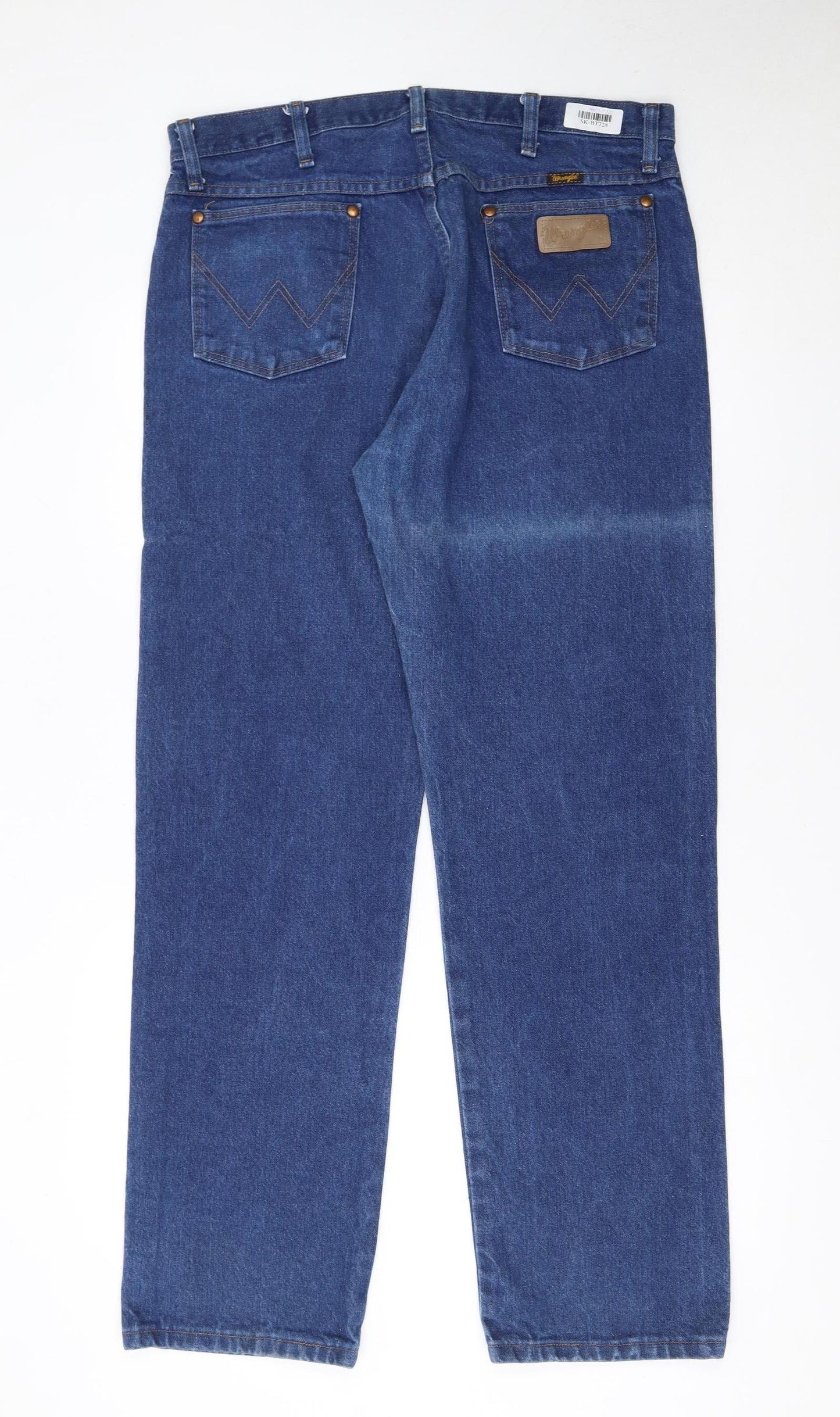 Wrangler Men's Blue Denim Straight Leg Jeans 35W 32L Regular Fit
