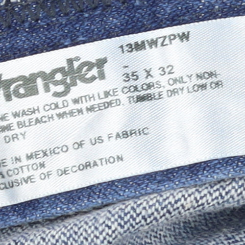Wrangler Men's Blue Denim Straight Leg Jeans 35W 32L Regular Fit