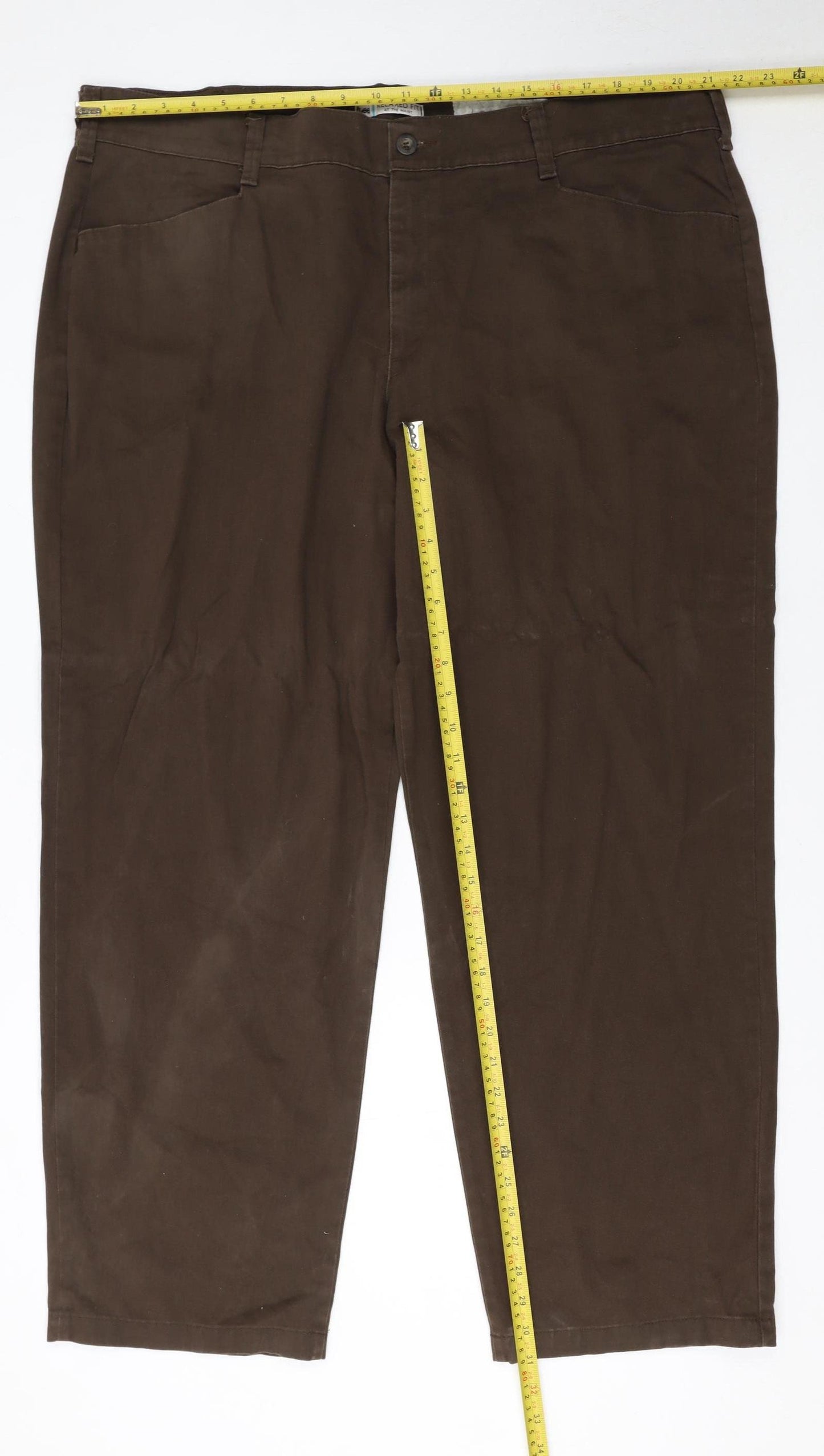 Lee Men's Brown Relaxed Fit Cotton Chino Trousers Size 22W