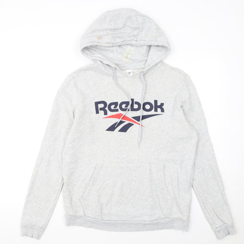 Reebok Women's Grey Pullover Hoodie Small Logo Cotton Blend