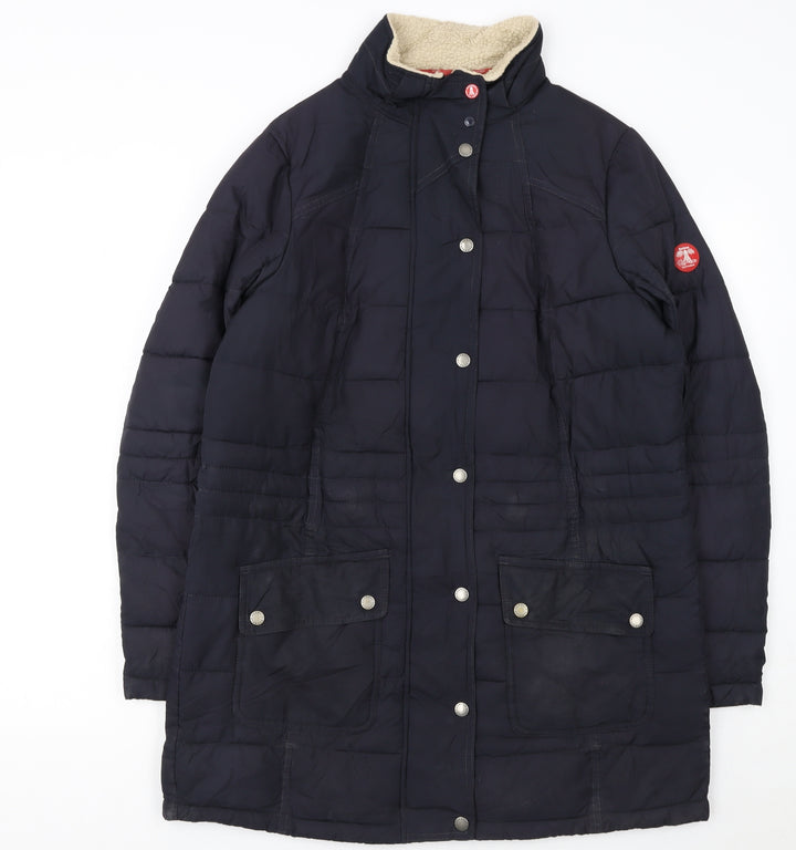 Barbour Womens Blue Long Puffer Coat Size 14 Quilted Winter Jacket