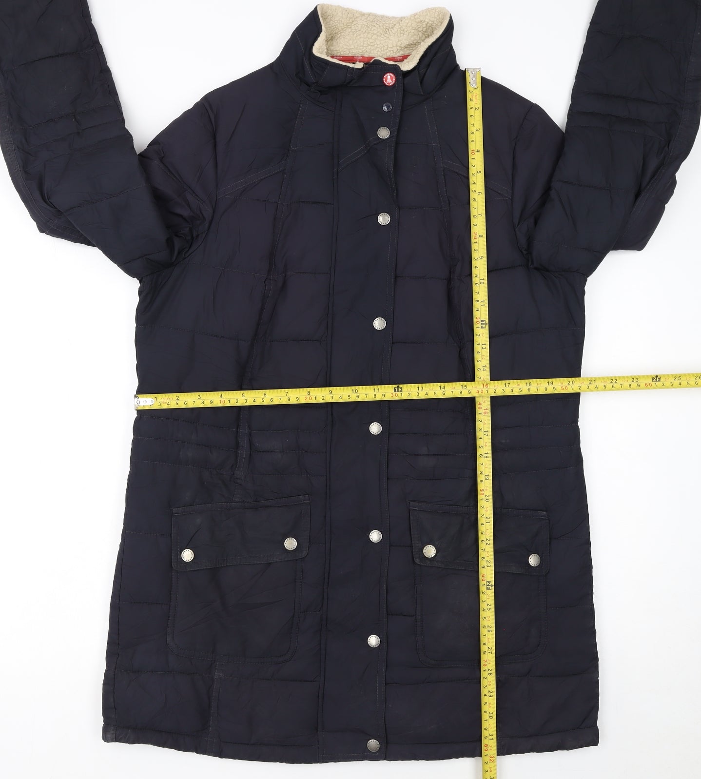 Barbour Womens Blue Long Puffer Coat Size 14 Quilted Winter Jacket