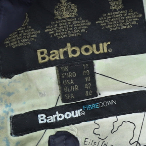 Barbour Womens Blue Long Puffer Coat Size 14 Quilted Winter Jacket