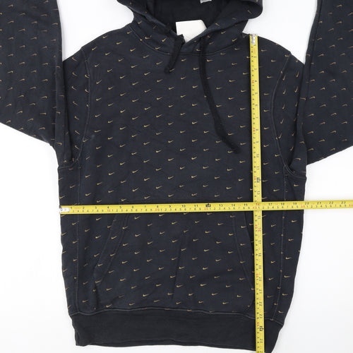 Nike Women Black Small Pullover Hoodie with Gold Logo Print