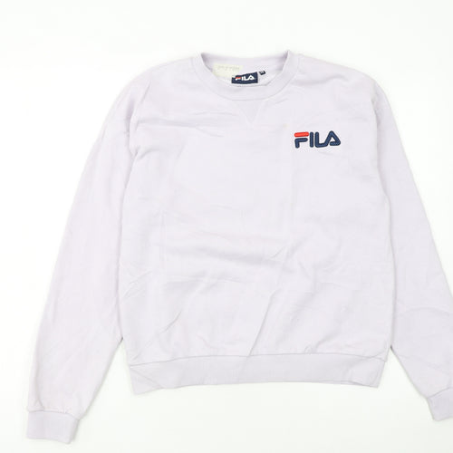 FILA Women White XS Pullover Sweatshirt Cotton Blend Logo Crew Neck
