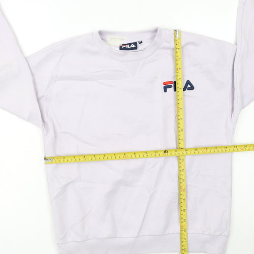FILA Women White XS Pullover Sweatshirt Cotton Blend Logo Crew Neck