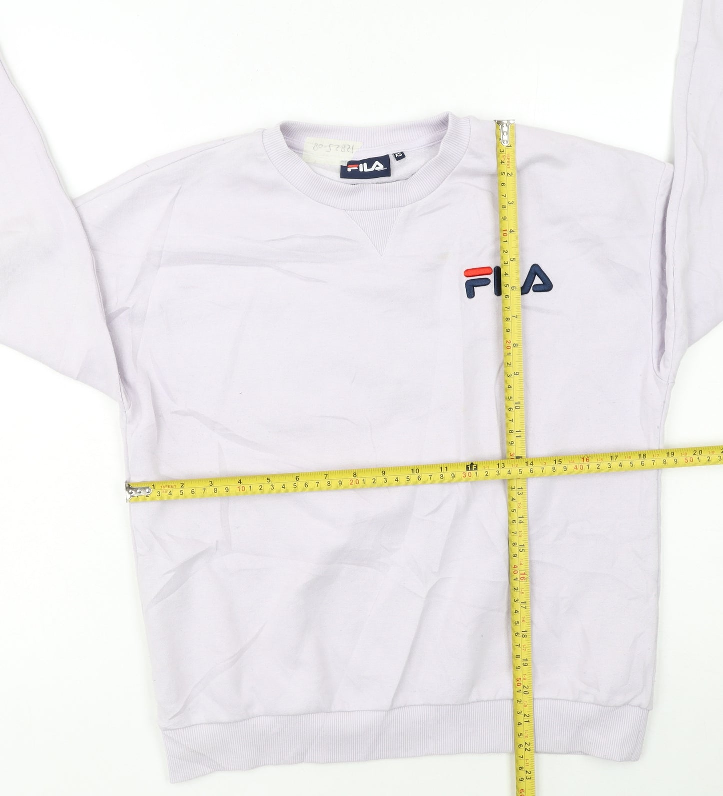 FILA Women White XS Pullover Sweatshirt Cotton Blend Logo Crew Neck