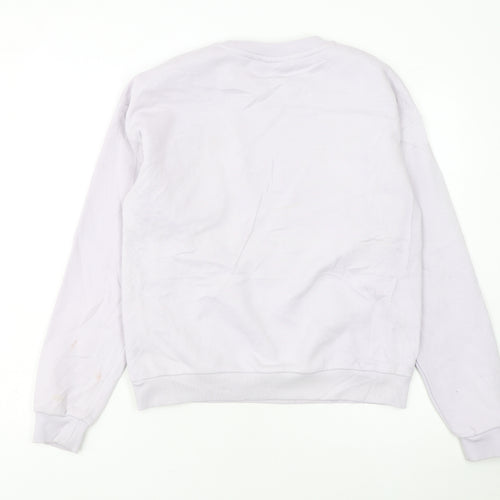 FILA Women White XS Pullover Sweatshirt Cotton Blend Logo Crew Neck