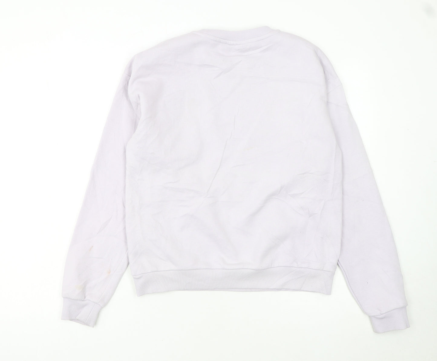 FILA Women White XS Pullover Sweatshirt Cotton Blend Logo Crew Neck
