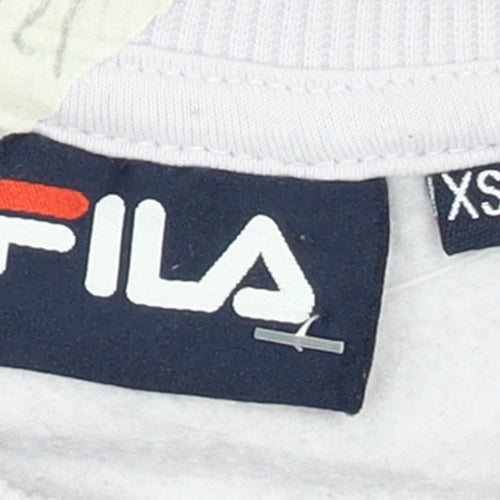 FILA Women White XS Pullover Sweatshirt Cotton Blend Logo Crew Neck