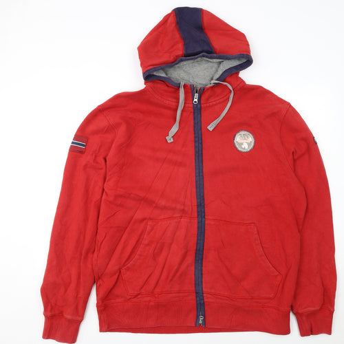 Napapijri Mens Red Full Zip Hoodie XL Outdoor Logo Hooded Sweatshirt