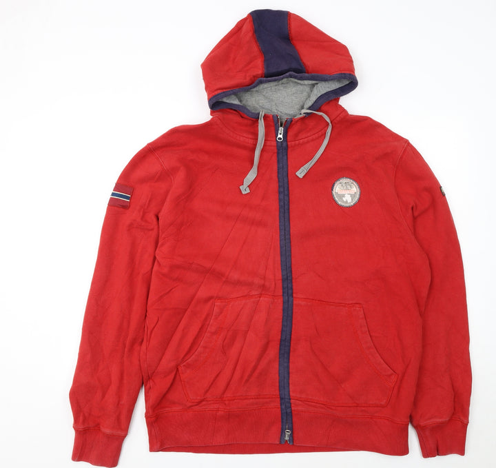 Napapijri Mens Red Full Zip Hoodie XL Outdoor Logo Hooded Sweatshirt