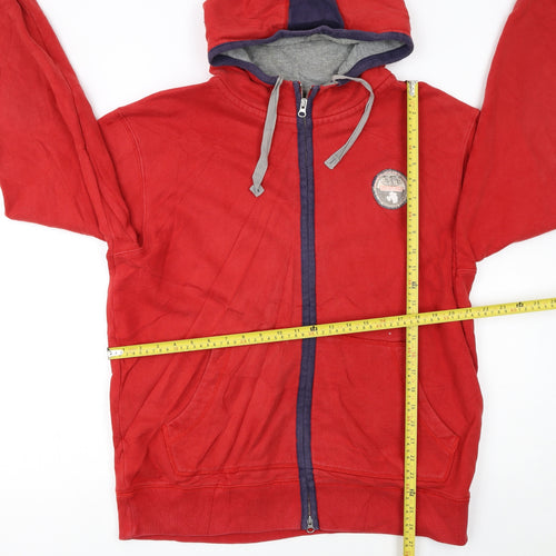 Napapijri Mens Red Full Zip Hoodie XL Outdoor Logo Hooded Sweatshirt
