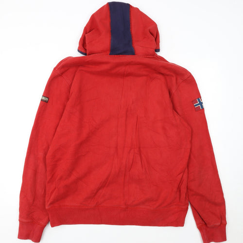 Napapijri Mens Red Full Zip Hoodie XL Outdoor Logo Hooded Sweatshirt