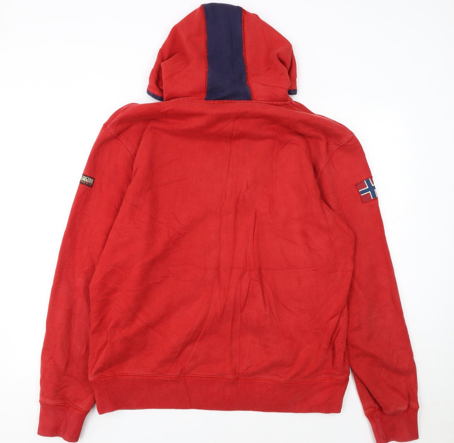 Napapijri Mens Red Full Zip Hoodie XL Outdoor Logo Hooded Sweatshirt