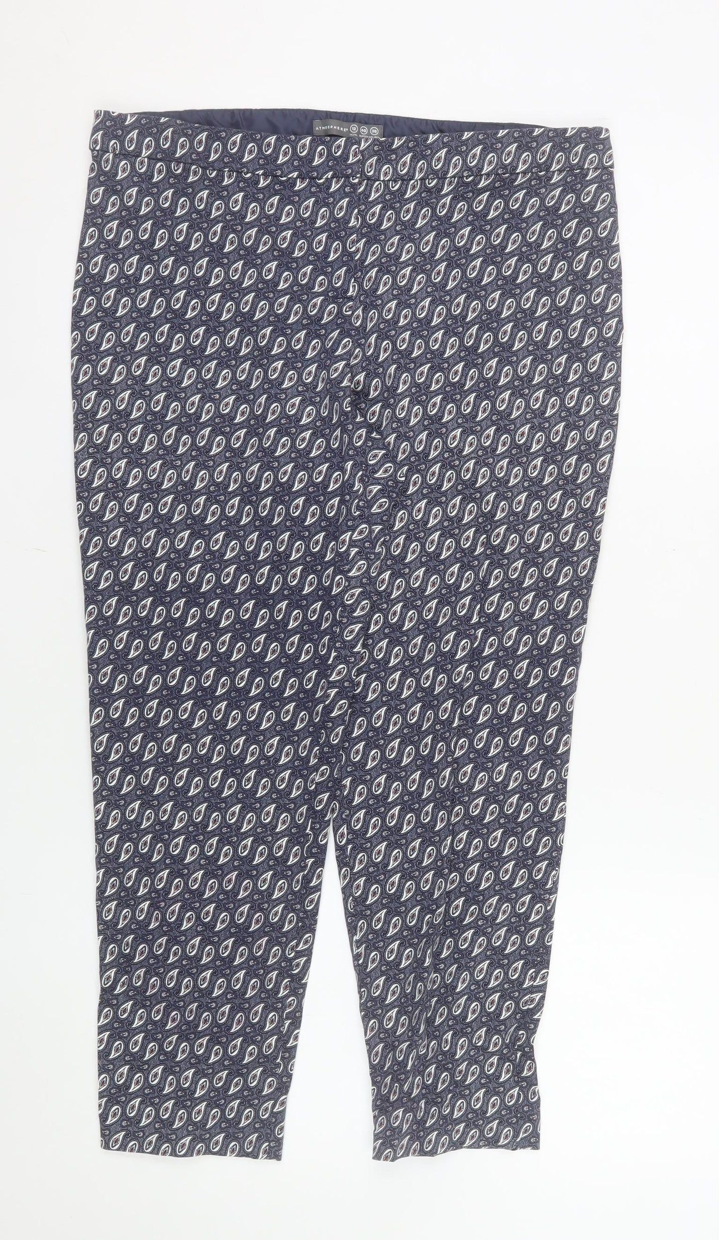 Atmosphere Womens Blue Paisley Capri Trousers Size 12 Cotton Blend