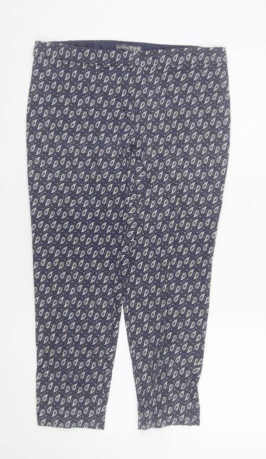 Atmosphere Womens Blue Paisley Capri Trousers Size 12 Cotton Blend