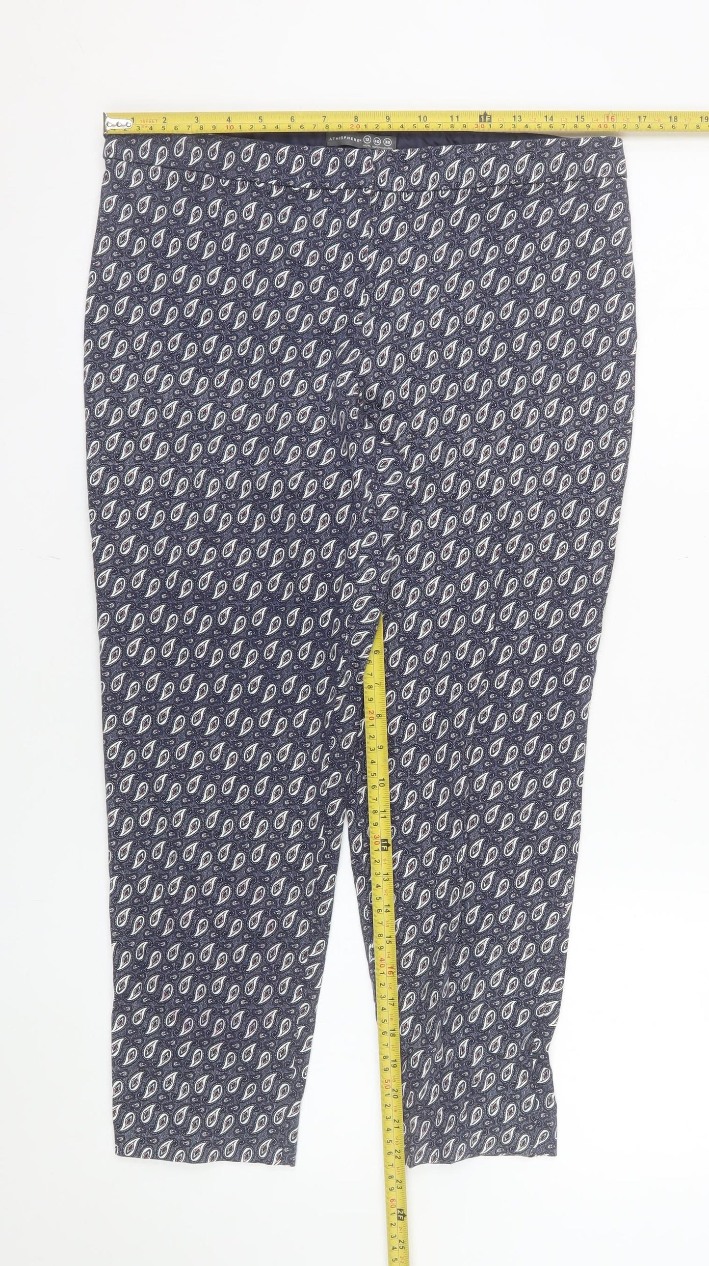 Atmosphere Womens Blue Paisley Capri Trousers Size 12 Cotton Blend