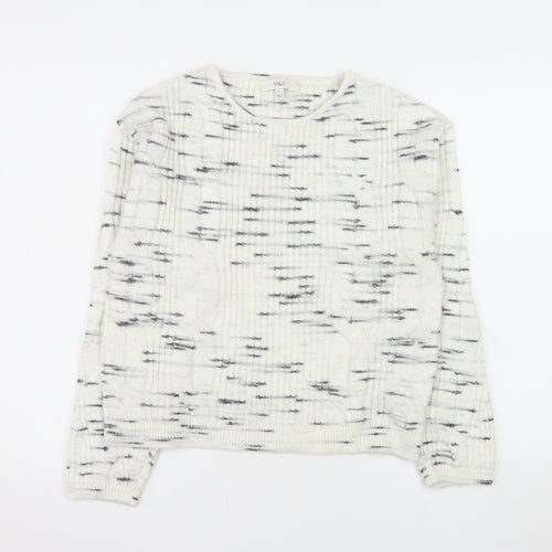 Marks and Spencer Women White Ribbed-Knit Wool Blend Jumper Size S