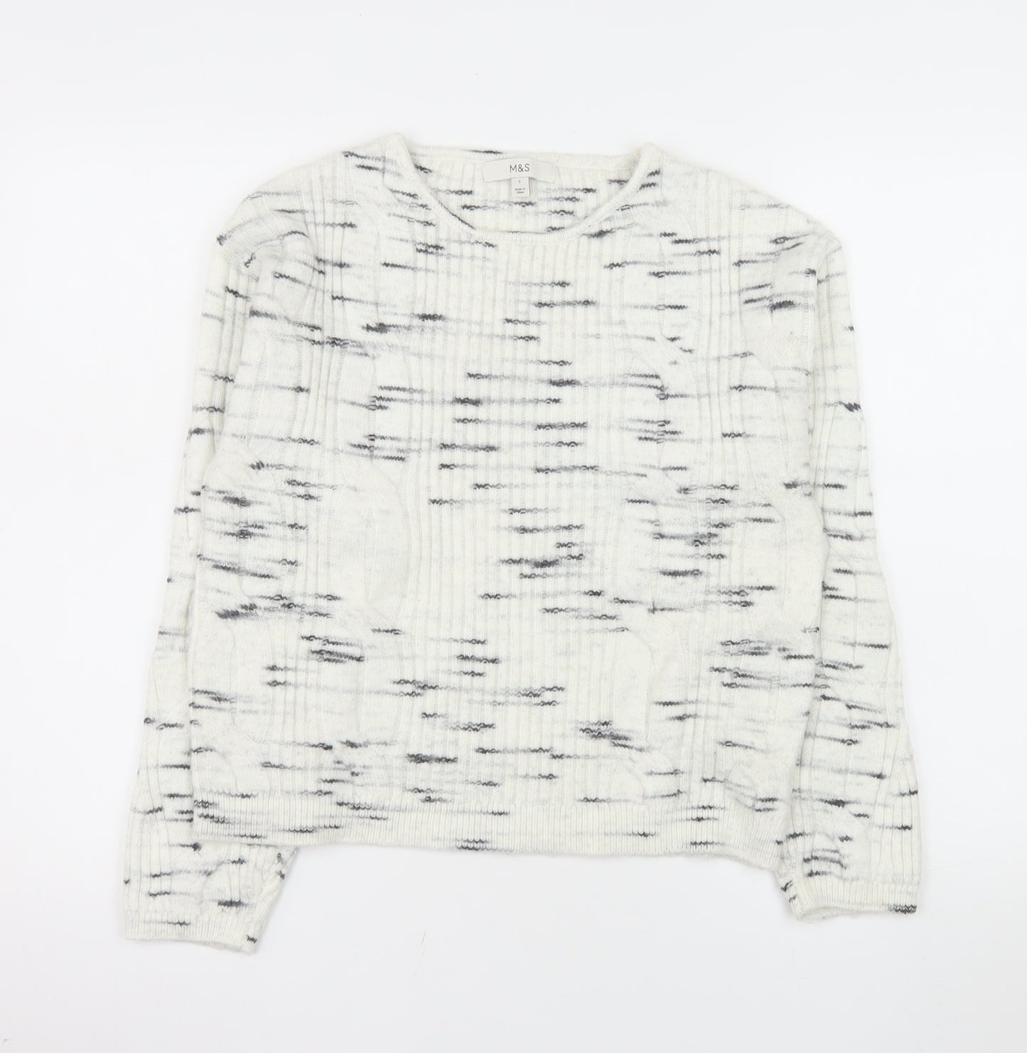 Marks and Spencer Women White Ribbed-Knit Wool Blend Jumper Size S