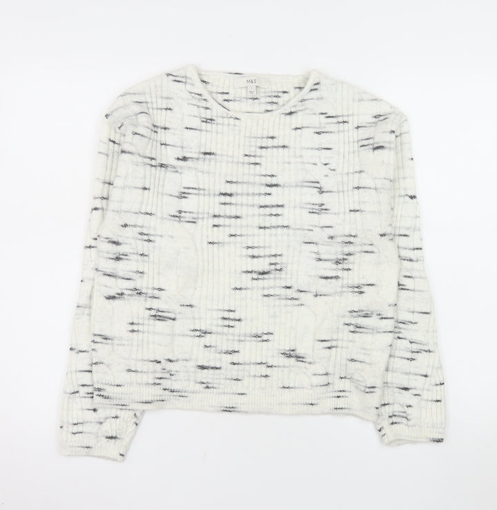 Marks and Spencer Women White Ribbed-Knit Wool Blend Jumper Size S