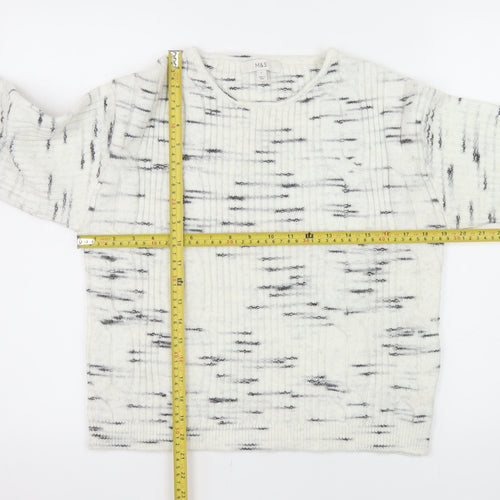 Marks and Spencer Women White Ribbed-Knit Wool Blend Jumper Size S