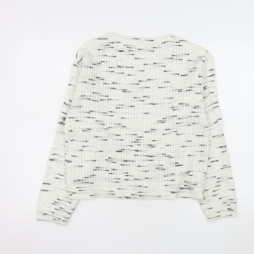 Marks and Spencer Women White Ribbed-Knit Wool Blend Jumper Size S