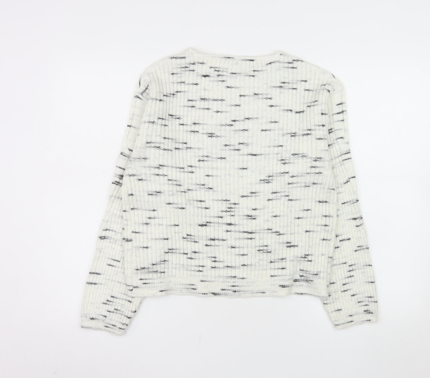 Marks and Spencer Women White Ribbed-Knit Wool Blend Jumper Size S
