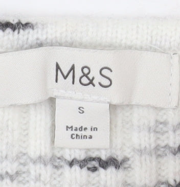 Marks and Spencer Women White Ribbed-Knit Wool Blend Jumper Size S