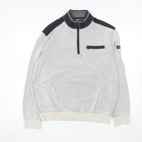 Bugatti Men's Grey XL 1/2 Zip Sweatshirt High Neck Cotton Blend