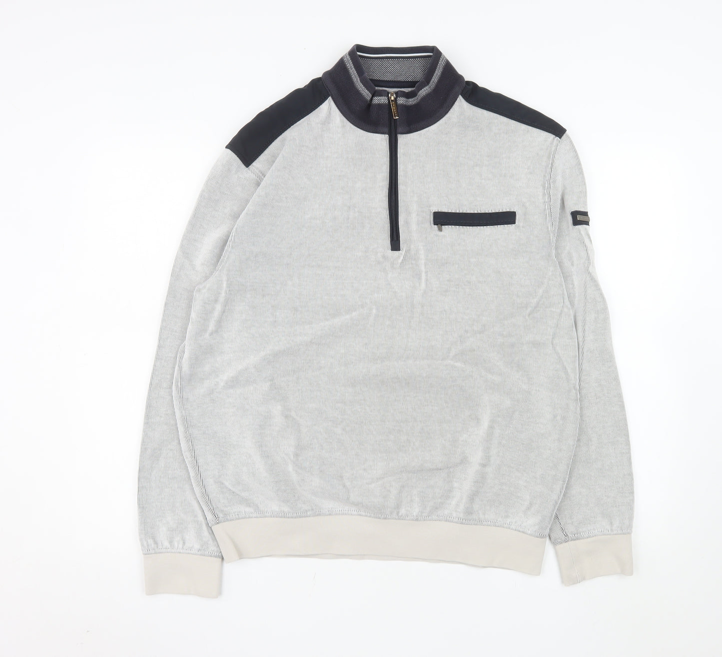 Bugatti Men's Grey XL 1/2 Zip Sweatshirt High Neck Cotton Blend