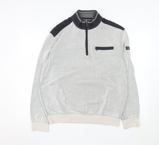 Bugatti Men's Grey XL 1/2 Zip Sweatshirt High Neck Cotton Blend