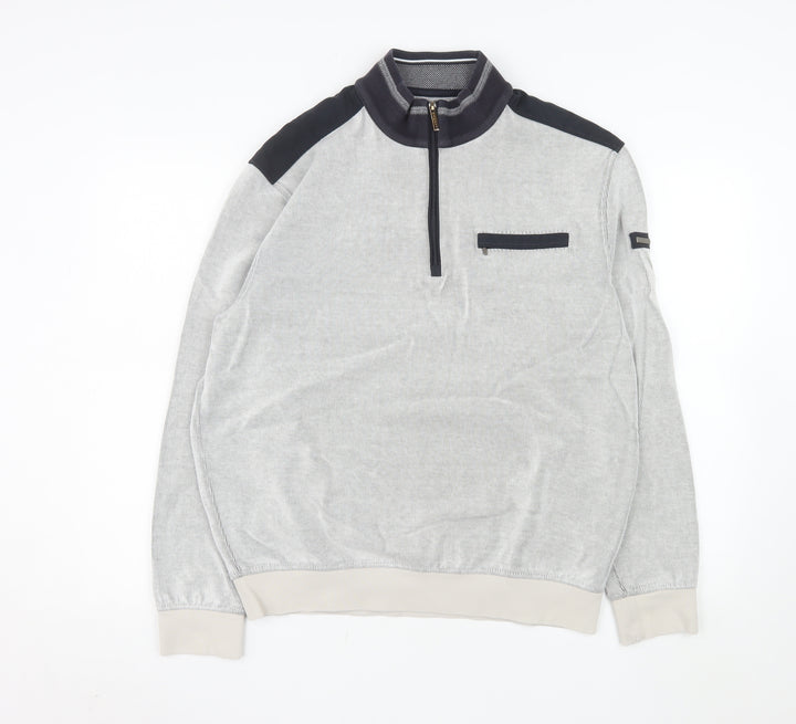 Bugatti Men's Grey XL 1/2 Zip Sweatshirt High Neck Cotton Blend