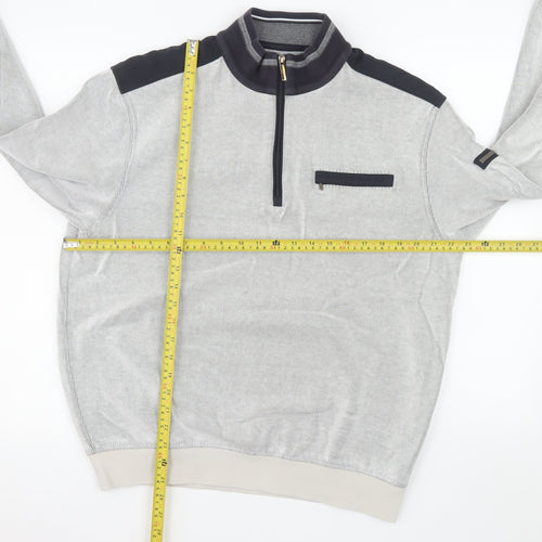 Bugatti Men's Grey XL 1/2 Zip Sweatshirt High Neck Cotton Blend