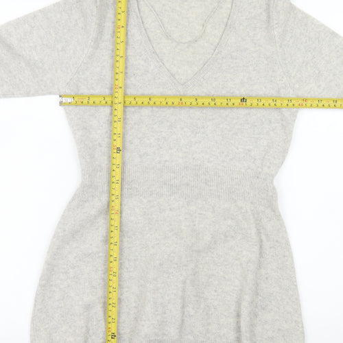 F&F Women’s Grey 100% Cashmere V-Neck Tunic Jumper Size 12