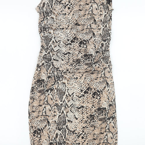 Wallis Women's Beige Animal Print Bodycon Dress Size 8 Sleeveless